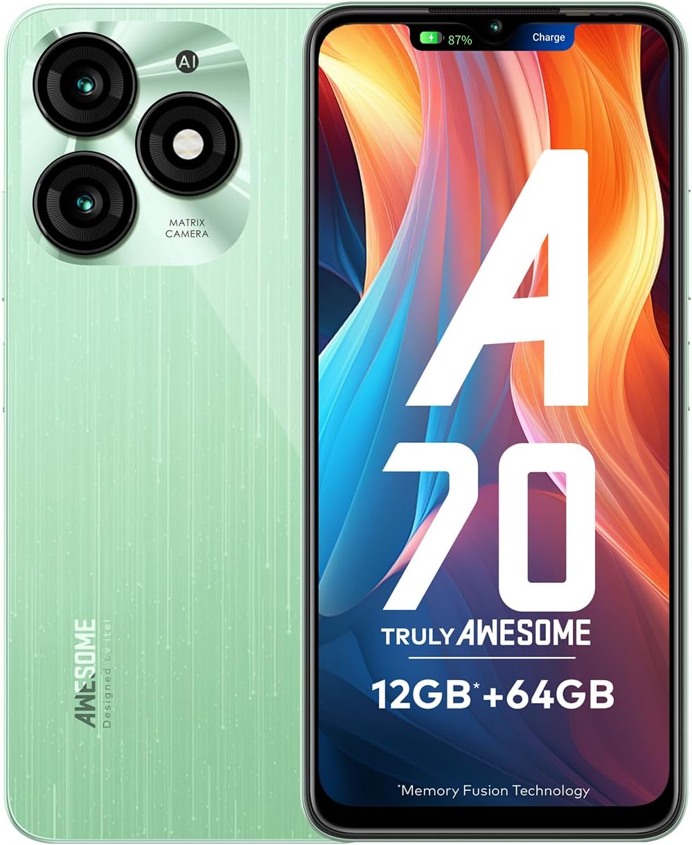itel A70 (4GB RAM, 64GB ROM) Upto 12GB RAM with Memory Fusion | 13MP Dual Rear Camera & 8MP Front Camera | 5000mAh with Type-C | Dynamic Bar | Side Fingerprint | Octa-Core Processor | Field Green