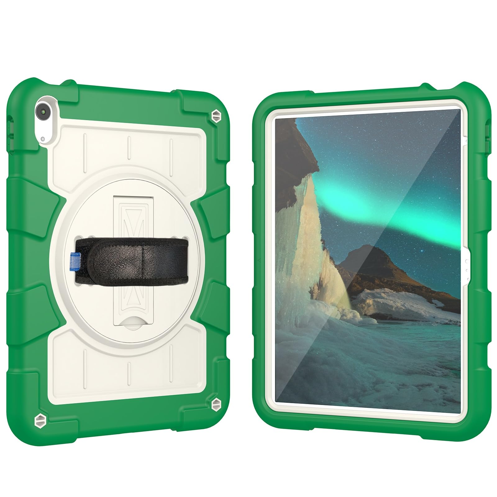 Custodia protettiva per tablet PC compatibile con iPad di 10a generazione 11,9 pollici 2022, custodia protettiva antiurto integrale con guscio infrangibile W supporto girevole a 360°+cinghia da