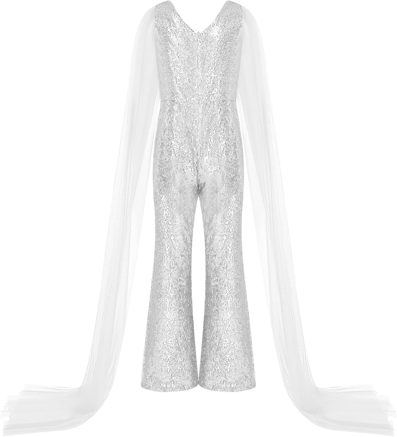 JEYPINMI Kids Girls Sparkly Sequins Jumpsuit Sleeveless Wide Leg Pants Romper Wedding Birthday Party Gowns