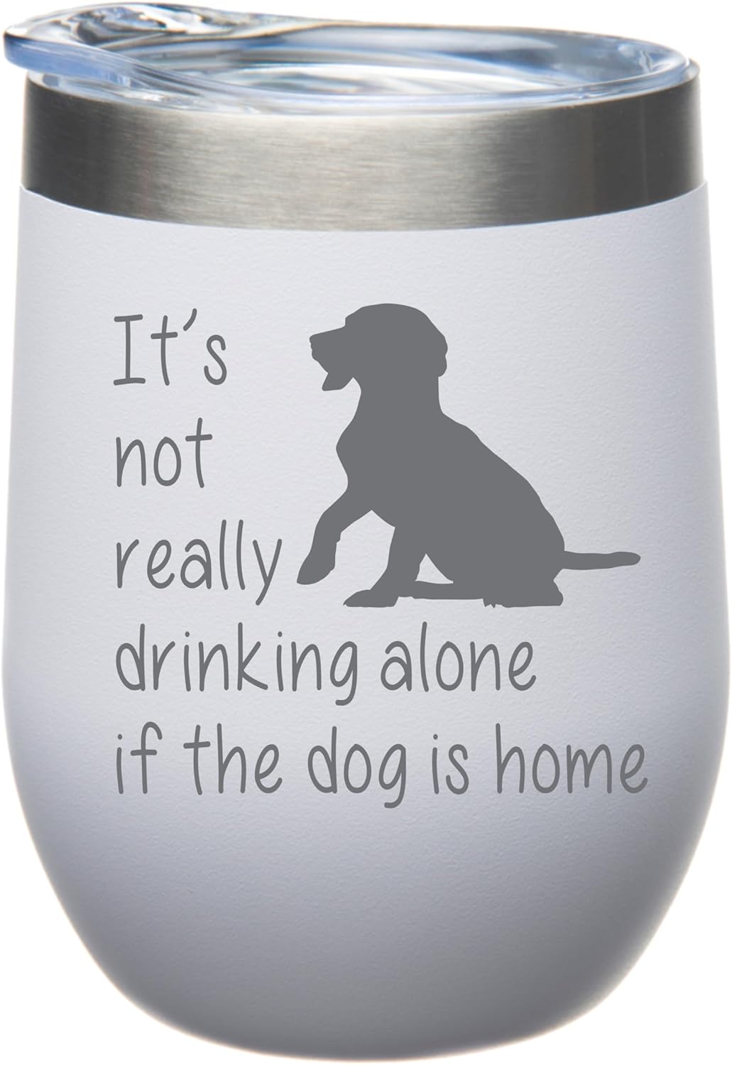 C M The Dog is Home Double Insulated Stainless Steel Travel Tumbler 12oz with Lid - White Powder Coated Laser Engraved Dog Lover