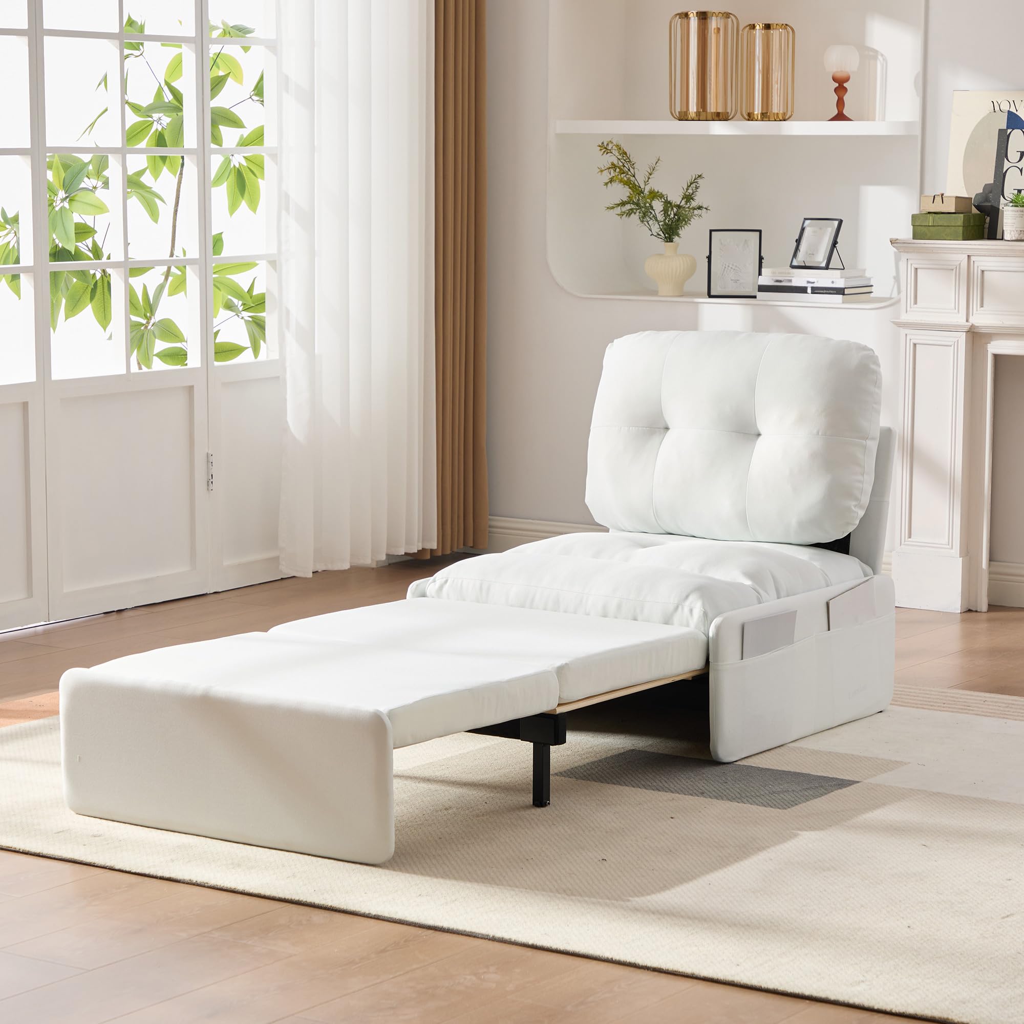Fotel 1-osobowy z funkcją spania bez podłokietników Rozkładana sofa z funkcją łóżka, sofa z funkcją spania, pościel z lnu, ładowność 136 kg, łóżko dla gości, fotel jednoosobowy do salonu