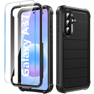 Hensinple for Samsung Galaxy A37 5G Phone Case with Screen Protector, Heavy Duty Military Shockproof Full Body Durable TPU Protective Cover Case for Samsung A37 5G (Black) - Amazon product rated Grade B