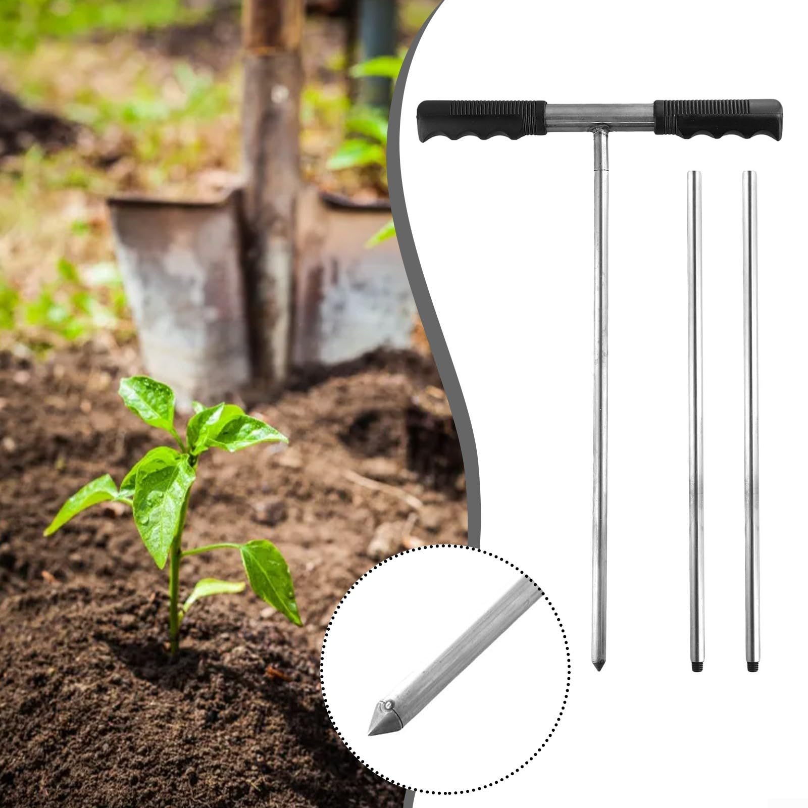 Asta per sonda in acciaio inossidabile, adatta per localizzazione di fosse settiche e giardinaggio, lunghezza regolabile da 81 cm a 120 cm