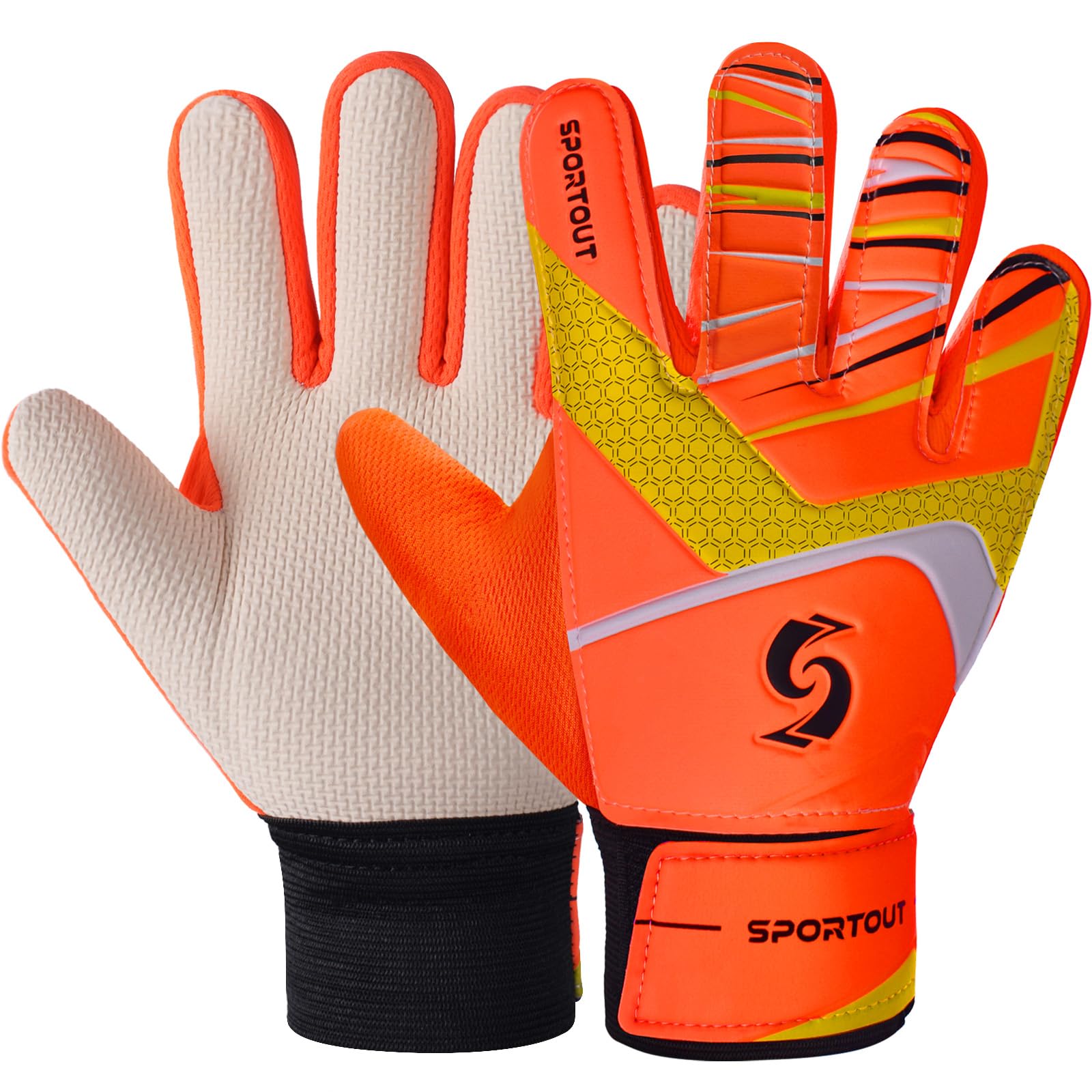 Sportout Kids Goalkeeper Gloves, Soccer Gloves with Double Wrist Protection and Non-Slip Wear Resistant Latex Material to Give Protection to Prevent Injuries