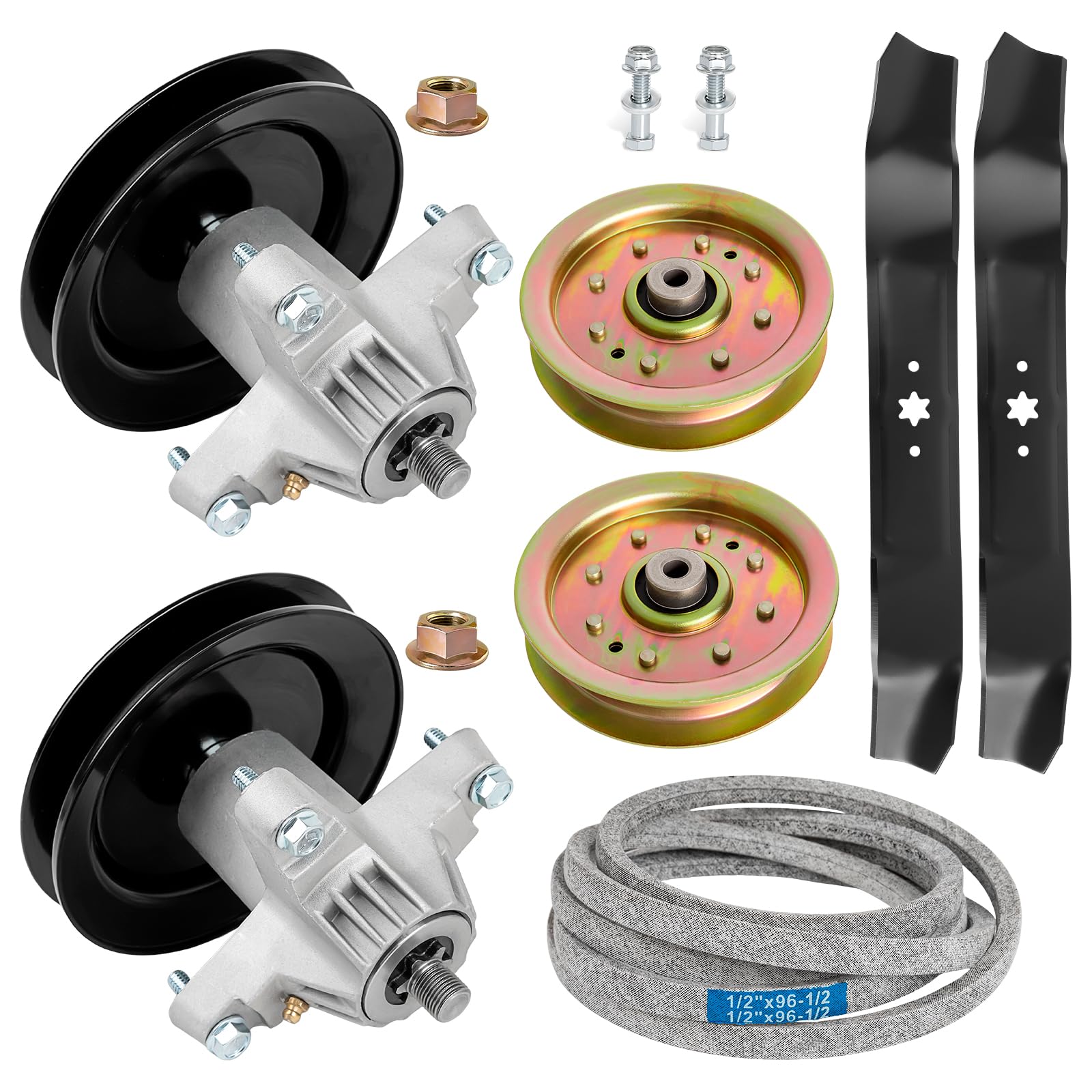 Paquete de 2 husillos 918-04456 618-04456, paquete de 2 cuchillas 742-0616, 2 unidades 956-04129 tensores, correa 754-04060, compatible con máquinas MTD T Roy Bilt Huskee Yard blanco para