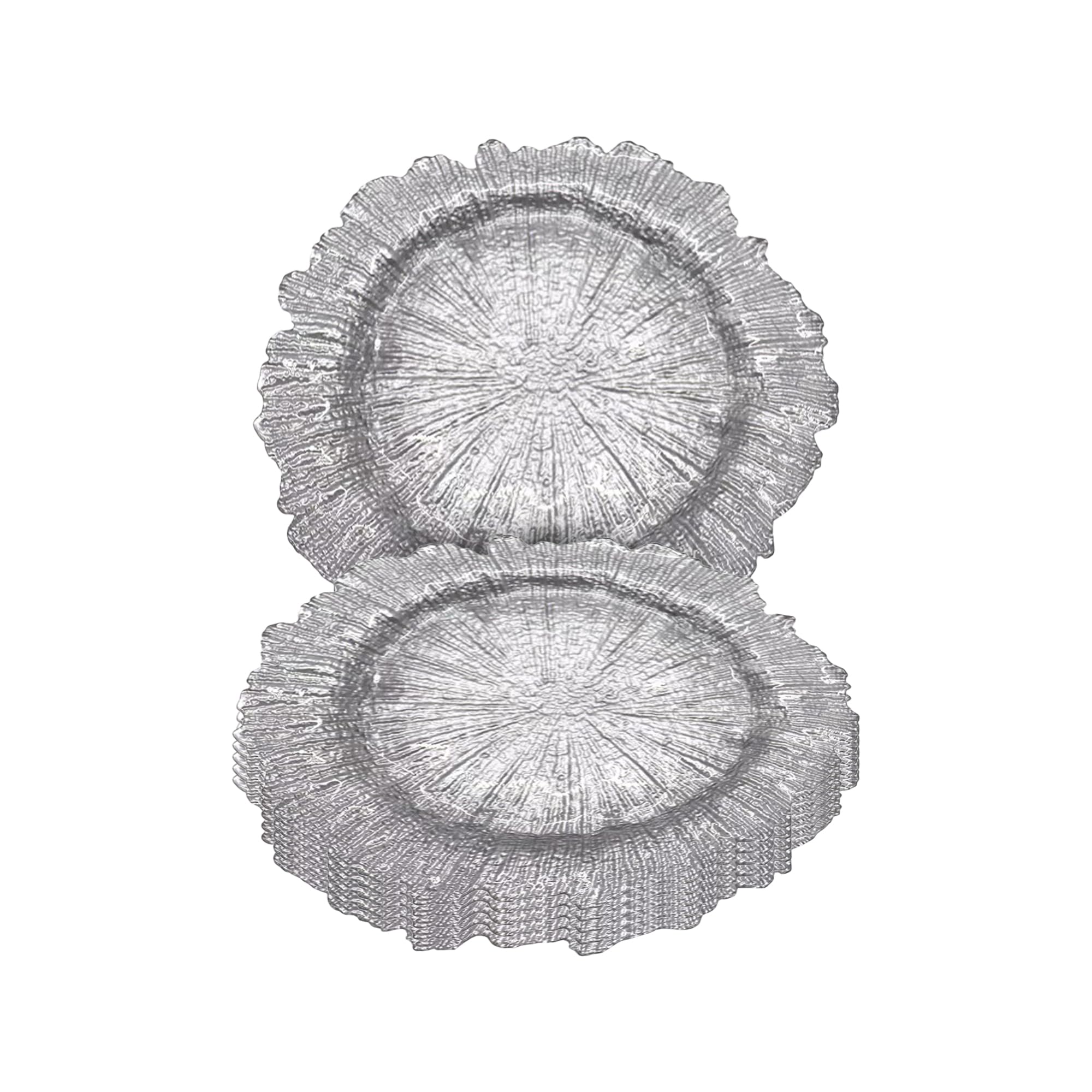 Platos de carga plateados de diseño vintage – 33 cm elegantes platos de polipropileno para bodas, fiestas, aniversarios, cumpleaños, vajilla, eventos de catering y eventos especiales – Juego de 6
