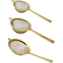 3 Pcs Kitchen Fine Mesh Strainers with Handle Stainless Steel Food Sieve Sifter Fine Meshes Strainer Set Baking Tool Colander for Rice Tea Pasta Flour Juice Coffee Gold
