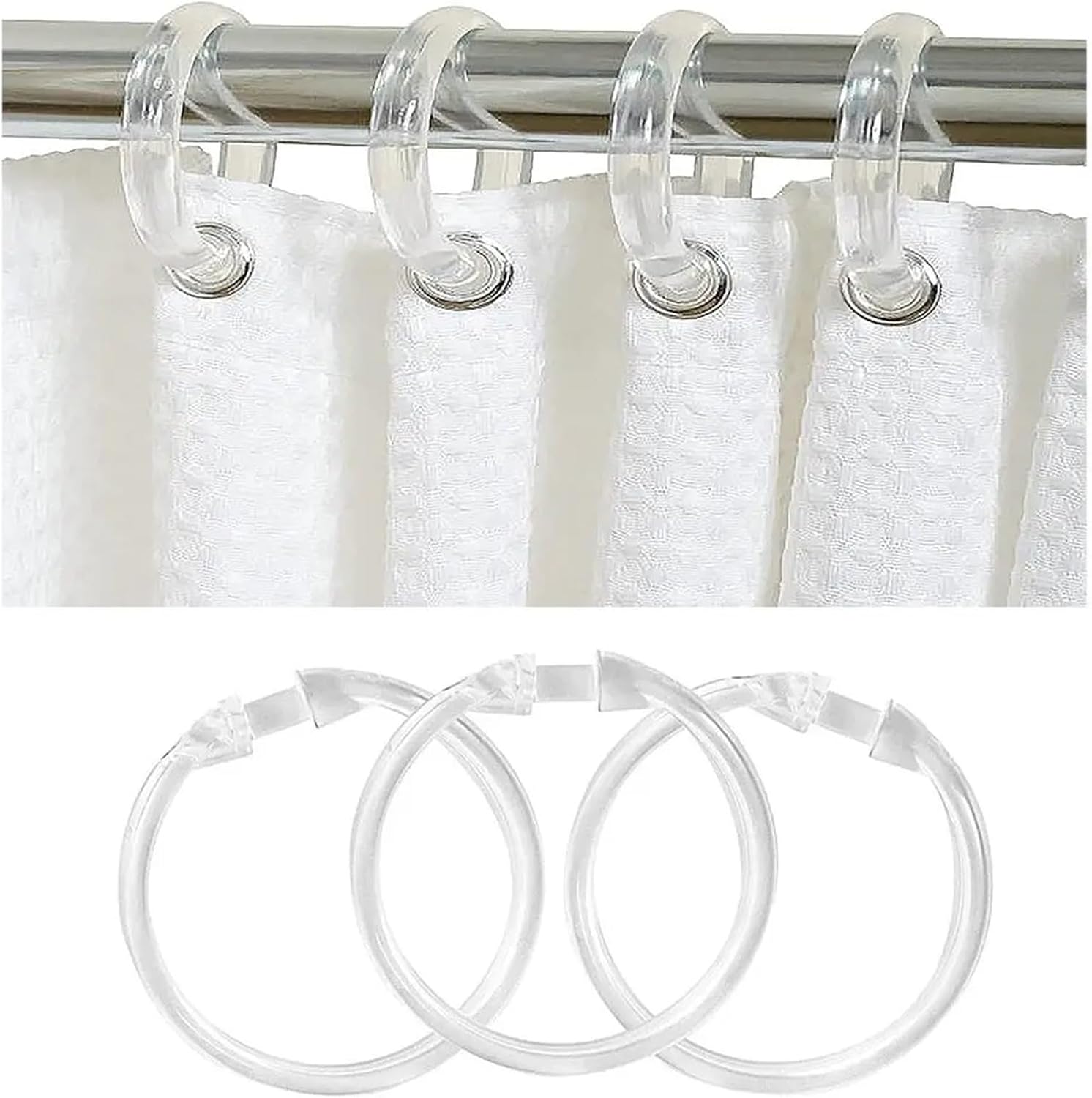 72Pcs Plastic Shower Curtain Hooks O-Shape Shower Hooks Transparent Shower Rings