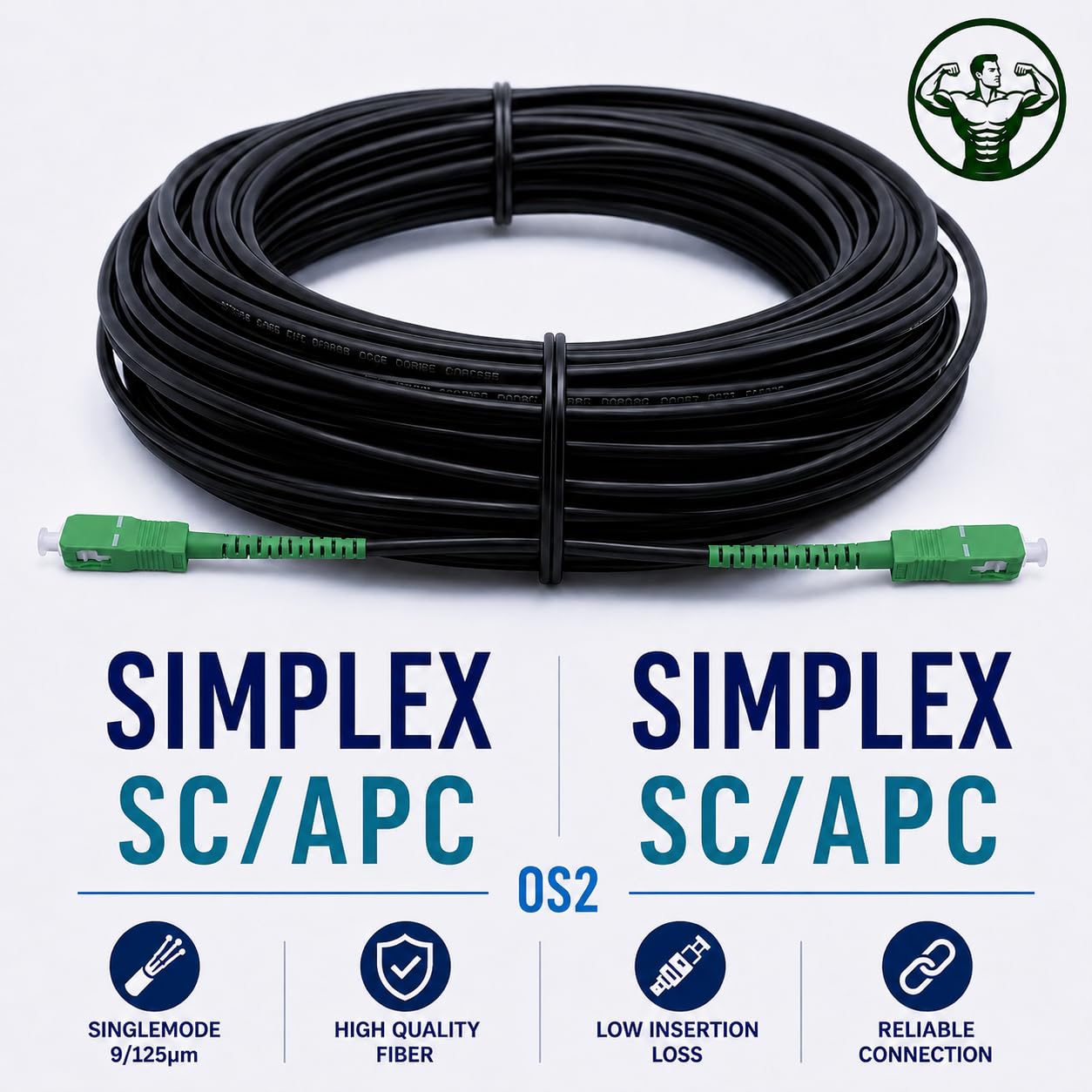 Elfcam® - Stalowy kabel światłowodowy, odpowiedni do instalacji na zewnątrz i wewnątrz, kompatybilny z Orange SFR Bouygues, SC/APC do SC/APC jednomodowy czarny, 50M