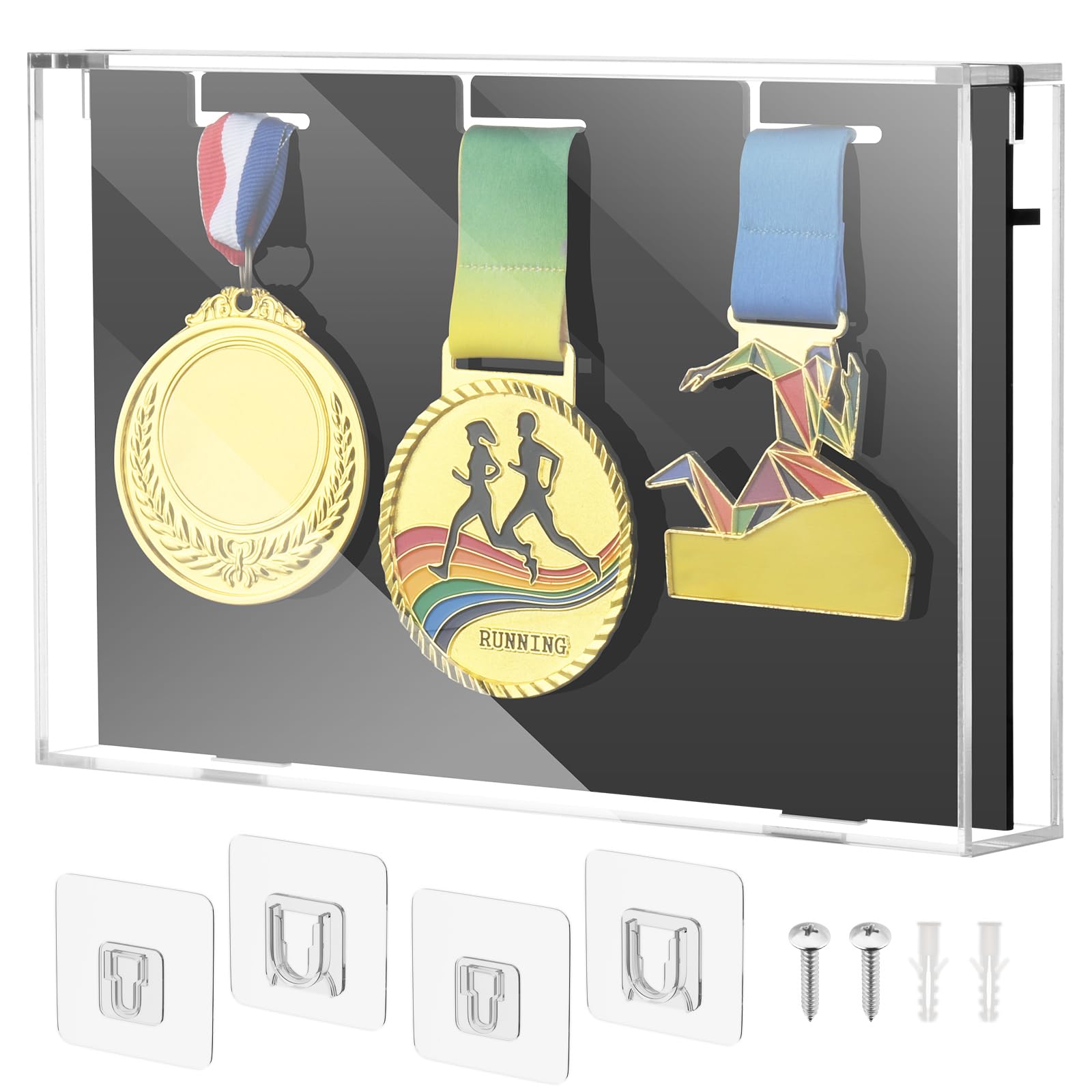 Walnut Medal Display Case For 6 Medals - Shadow Box Frame With Acrylic Front For Sports Awards & Memorabilia (12x12 Inch)