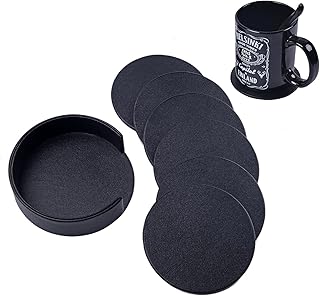 Sottobicchieri In Pelle Con Supporto Set Di 6 Sottobicchiere Birra Nero Antiscivolo Protezione Da Tavolo Rotondi Sottobicchieri Per Caffè, Vino, Bevande, Tazze, Vetro Festa, Casa, Ufficio E Altro