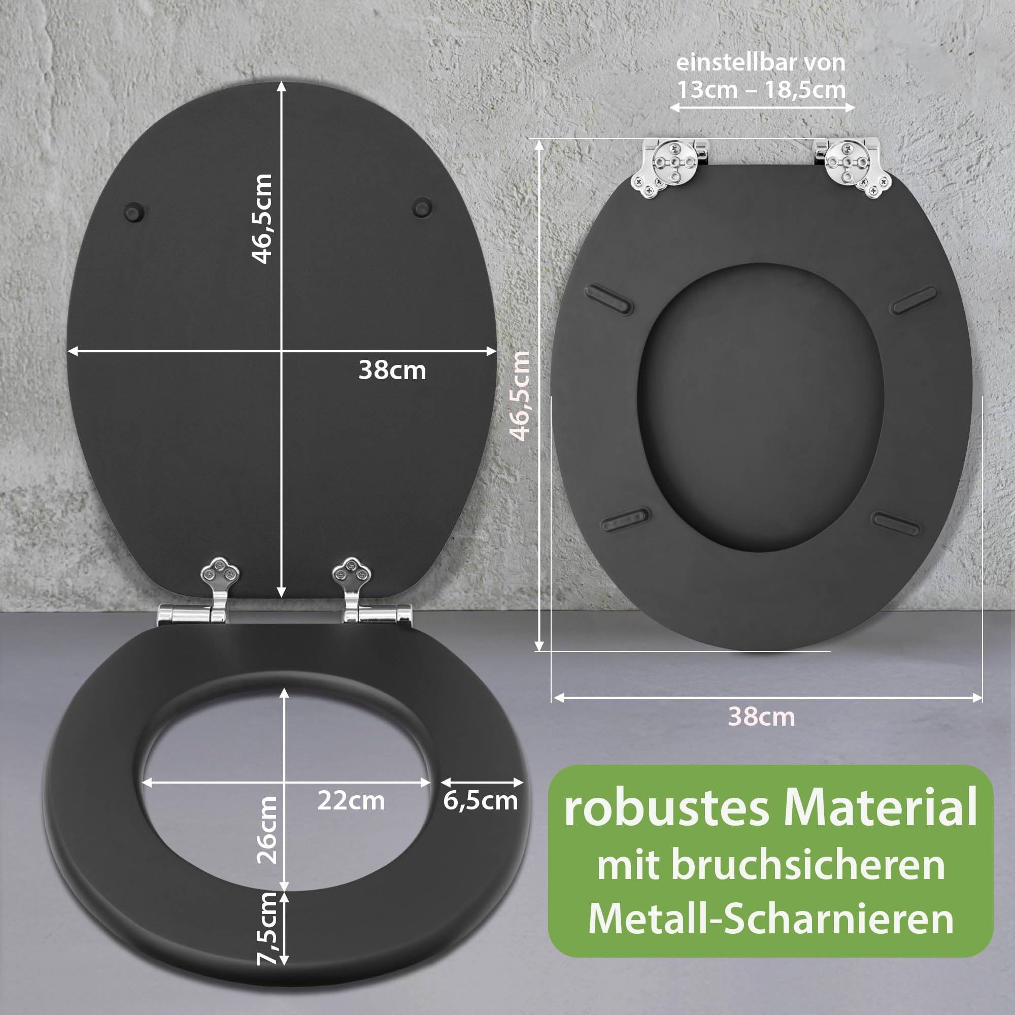 banjado Toilettendeckel Katzen - SoftClose Absenkautomatik - 38 x 46,5cm - MDF Klodeckel anthrazit - WC Sitz O-Form - Toilettensitz dunkel pflegeleicht - Motiv Katzenliebe 2