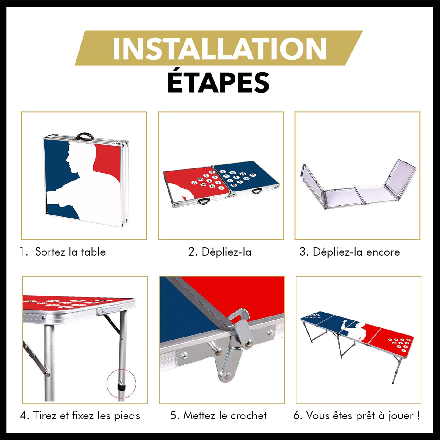 Beer Pong® - Table Beer Pong Officielle, Pliable et Transportable avec Revêtement Etanche Anti-Rayures - Homologuée pour Les Tournois de Biere Pong - Jeu d'alcool pour Soirée Fun Entre Potes