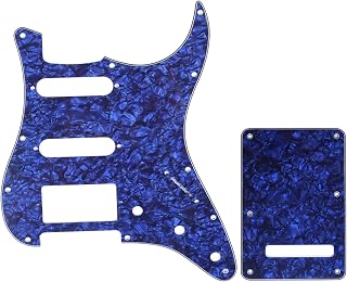 HSS 11 Holes Strat Electric Guitar Pickguard and BackPlate Set for Fender US/Mexico Made Standard Stratocaster Modern Style Guitar Parts,4Ply Pearl Blue