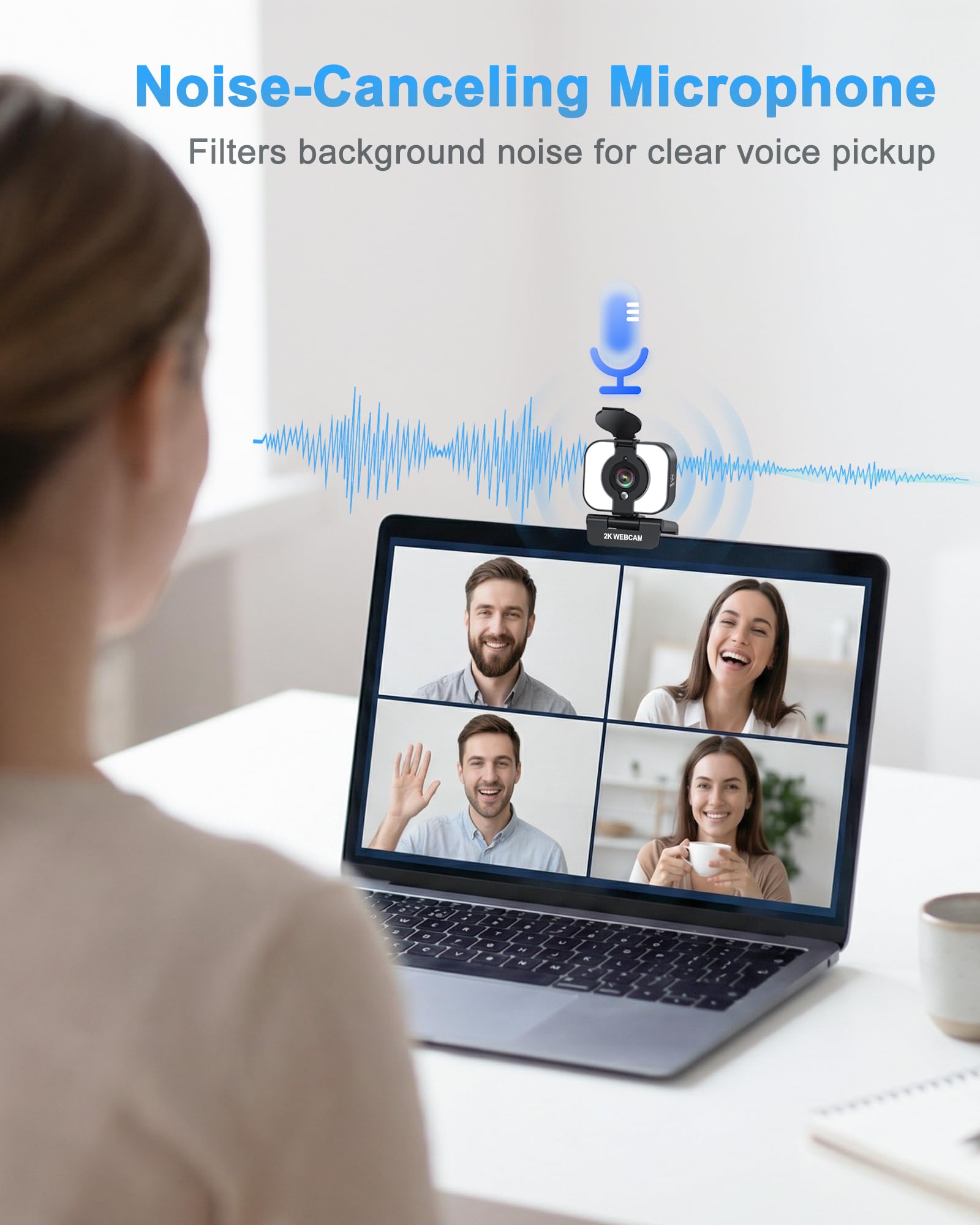 Atatat 2K Webcam for PC with Microphone & Light & Privacy Cover, Web Camera for Desktop/Laptop/Monitor/Mac, Autofocus USB Computer Camera for Zoom/Skype/Teams/Video Calling/Meeting/Streaming — view 7