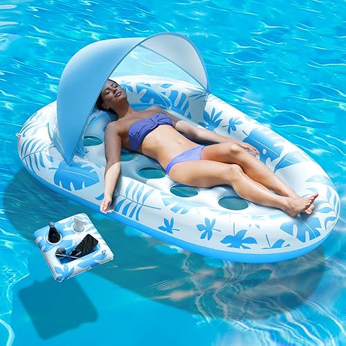 Flotadores inflables para piscina para adultos, 3 en 1, flotadores de piscina con toldo y soporte para tazas, balsa de piscina XL, sillas