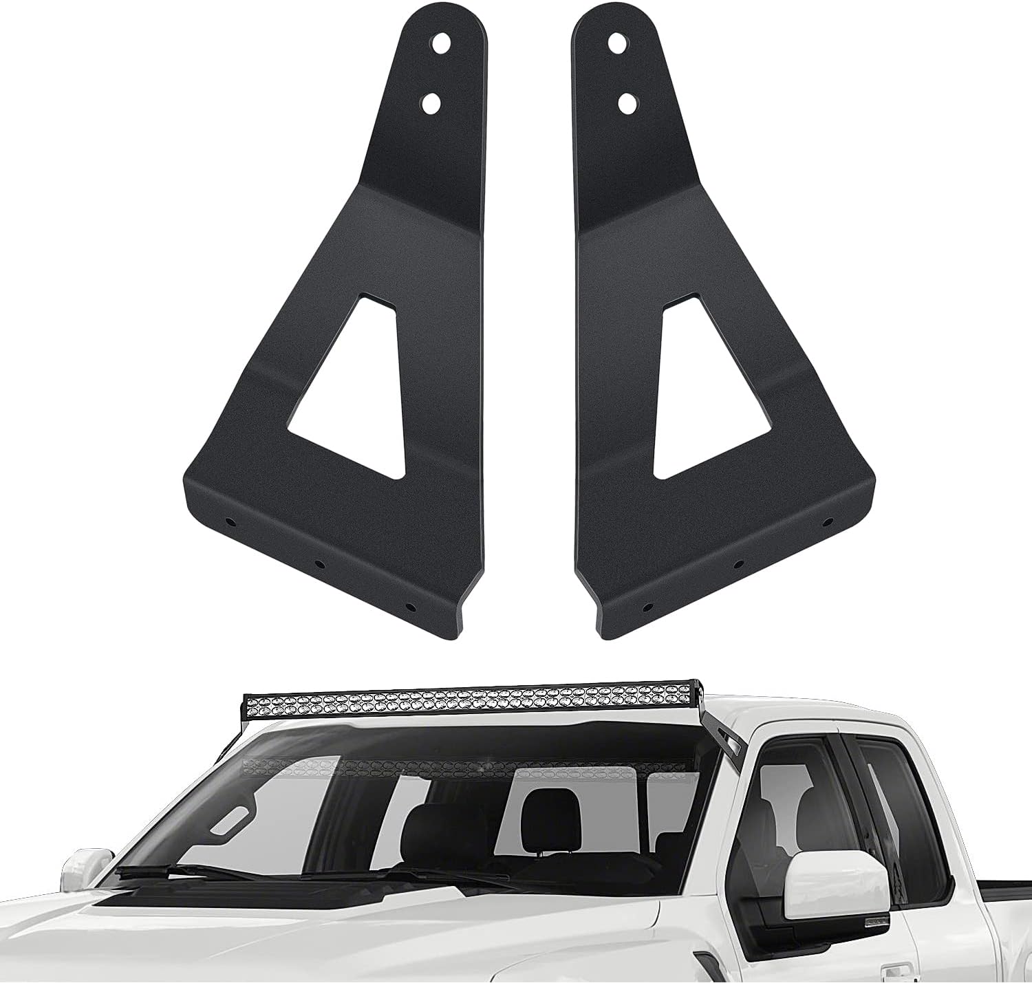 Nilight 2PCS 52 inch Curved LED Light Bar Bracket at Upper Windshield Roof Cab for 2004-2018 Ford F150 & SVT Raptor