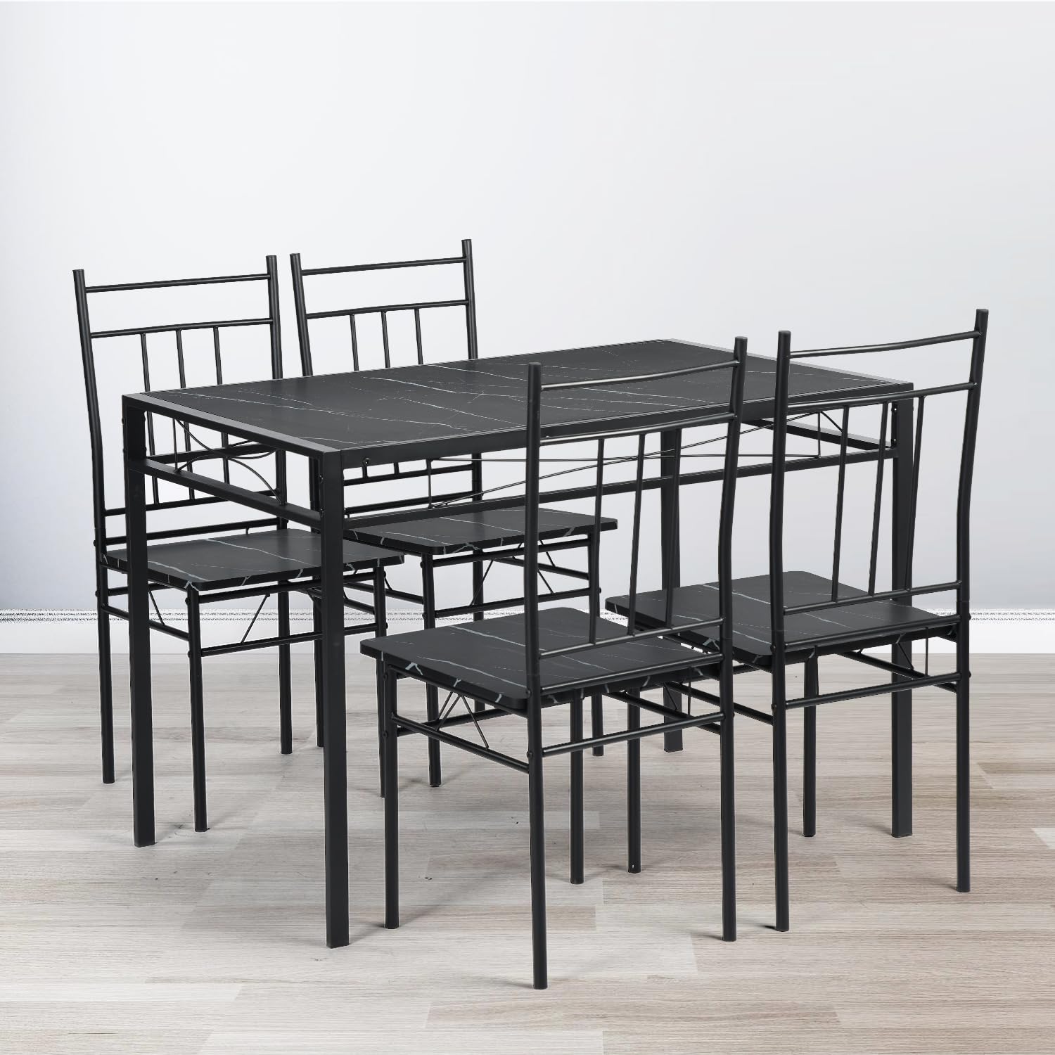Ensemble Salle à Manger 5 Pièces - Table Marbre Blanc + 4 Chaises Noir - Design Moderne Pour Cuisine/Salon
