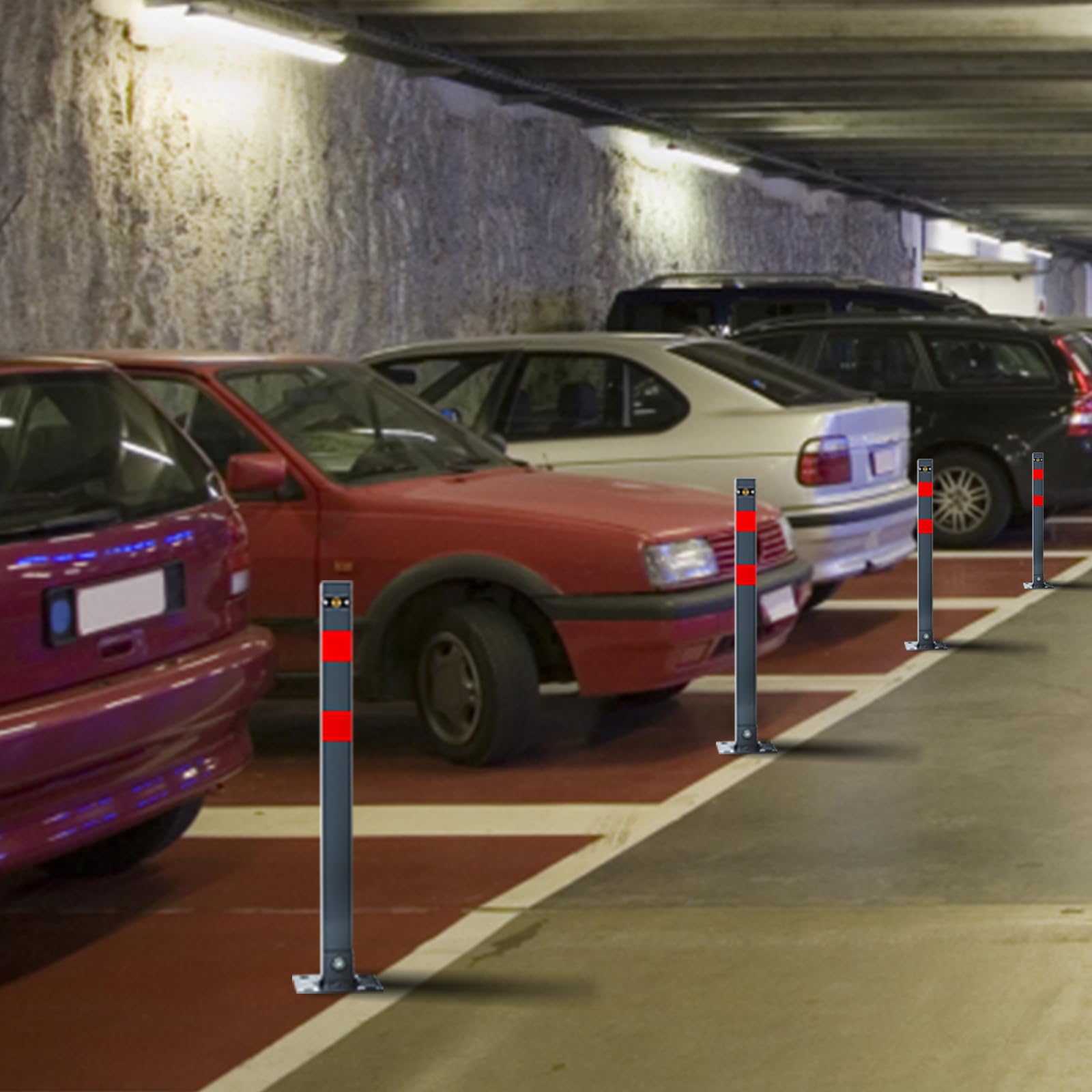 Sonnewelt 2x Paletti per parcheggio Barriera per parcheggio con 3 chiavi, Barriere per parcheggio con strisce riflettenti, Paletti di sbarramento pieghevoli, Acciaio robusto Base stabile Paletti per