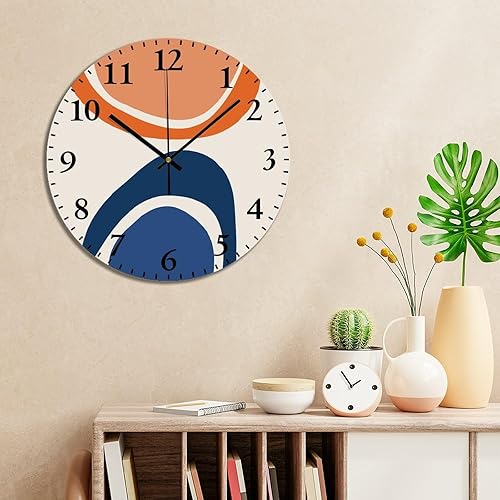 Miniatura 4 de ArogGeld Reloj de pared con formas abstractas, reloj redondo naranja quemado, azul, reloj de pared decorativo, reloj de pared redondo silencioso de