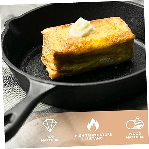 Miniatura 4 de Sartén antiadherente de hierro fundido grueso con tabla de madera, superficie lisa, olla de cocina para huevos, panqueques de carne y fácil de