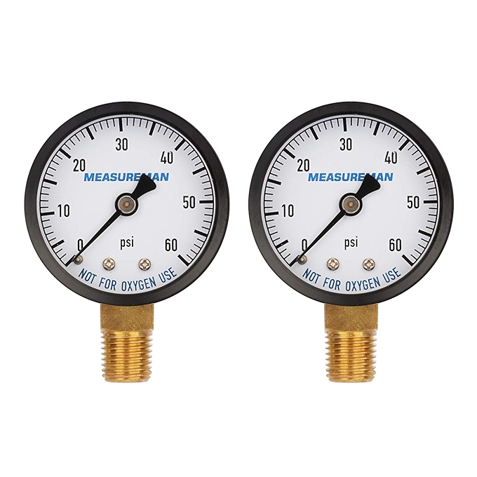 MEASUREMAN 2英寸干湿用压力表 бассейн、SPA、鱼缸专用 1/4英寸NPT底座 0-60Psi（2件装）