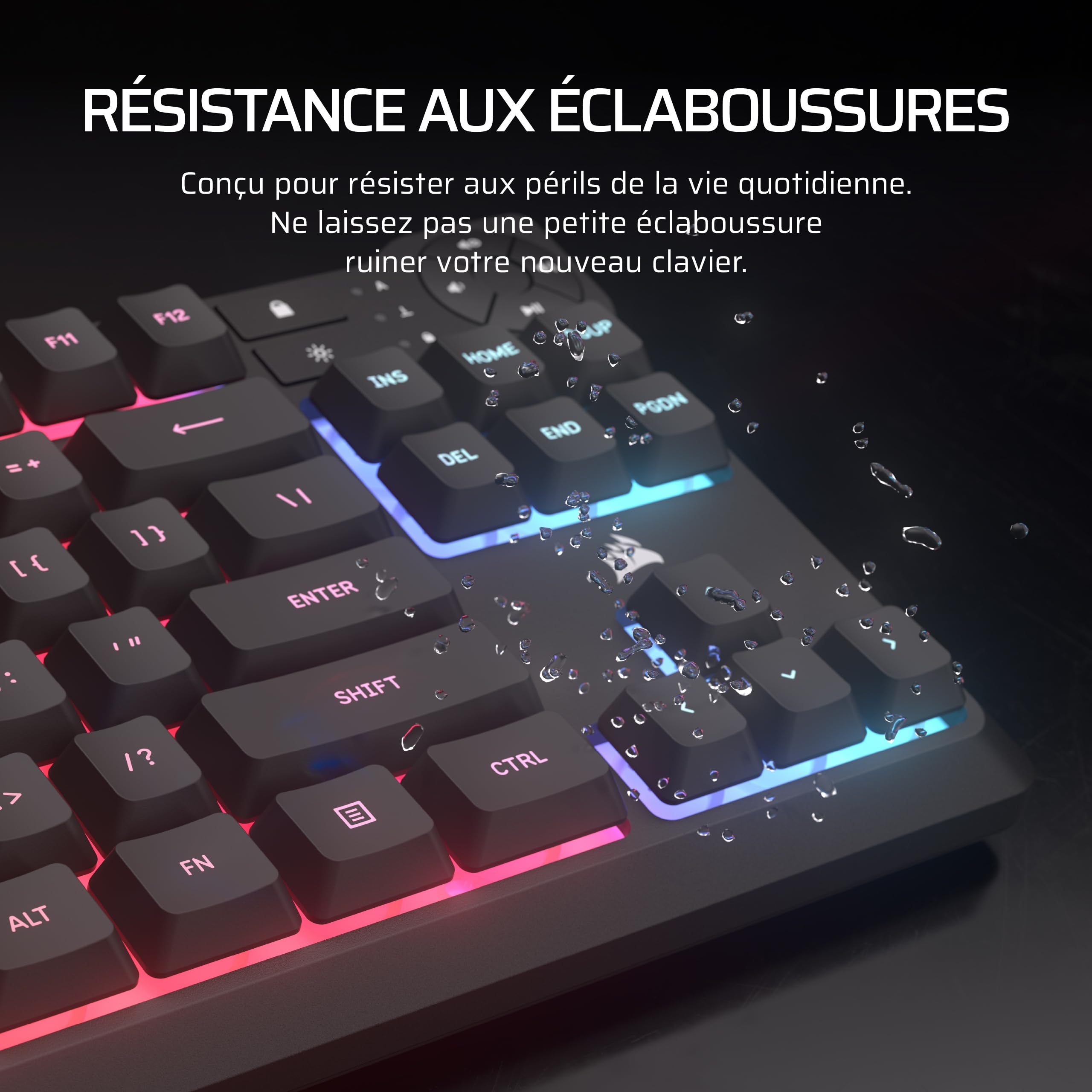 Corsair K55 Core TKL Clavier Gaming RGB (AZERTY FR) – Noir | Tenkeyless, 8 Zones RGB, Touches Silencieuses à Membrane, Résistant aux Éclaboussures, Touches Multimédia, 1000Hz