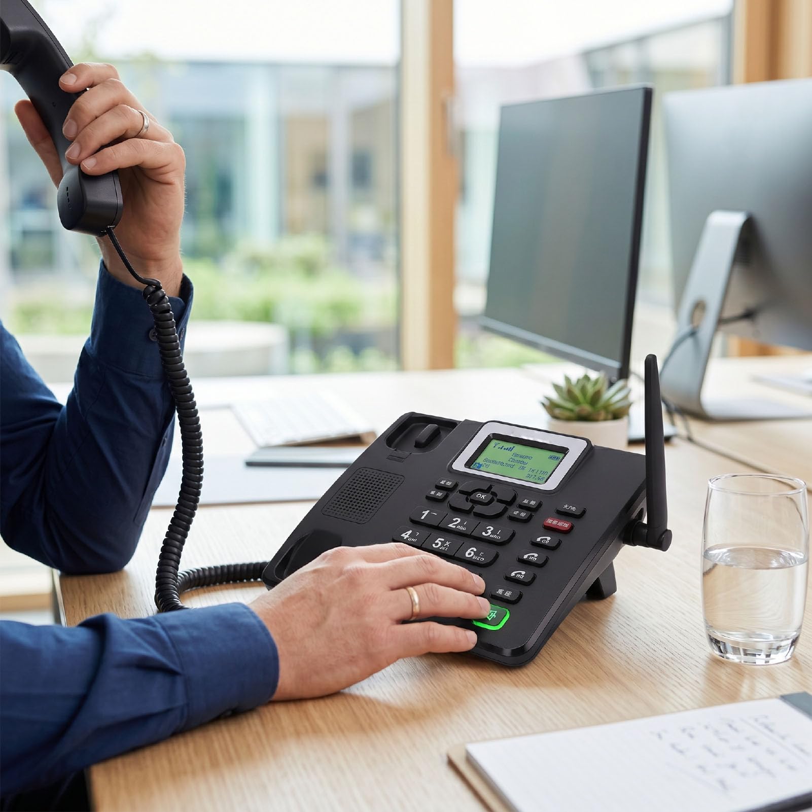 PUSOKEI Telefono Fisso Cordless GSM 4G con Scheda SIM, Telefono da Tavolo Classico GSM Wireless con Emergenza SOS, Facile da Usare per Lavoro o Famiglia