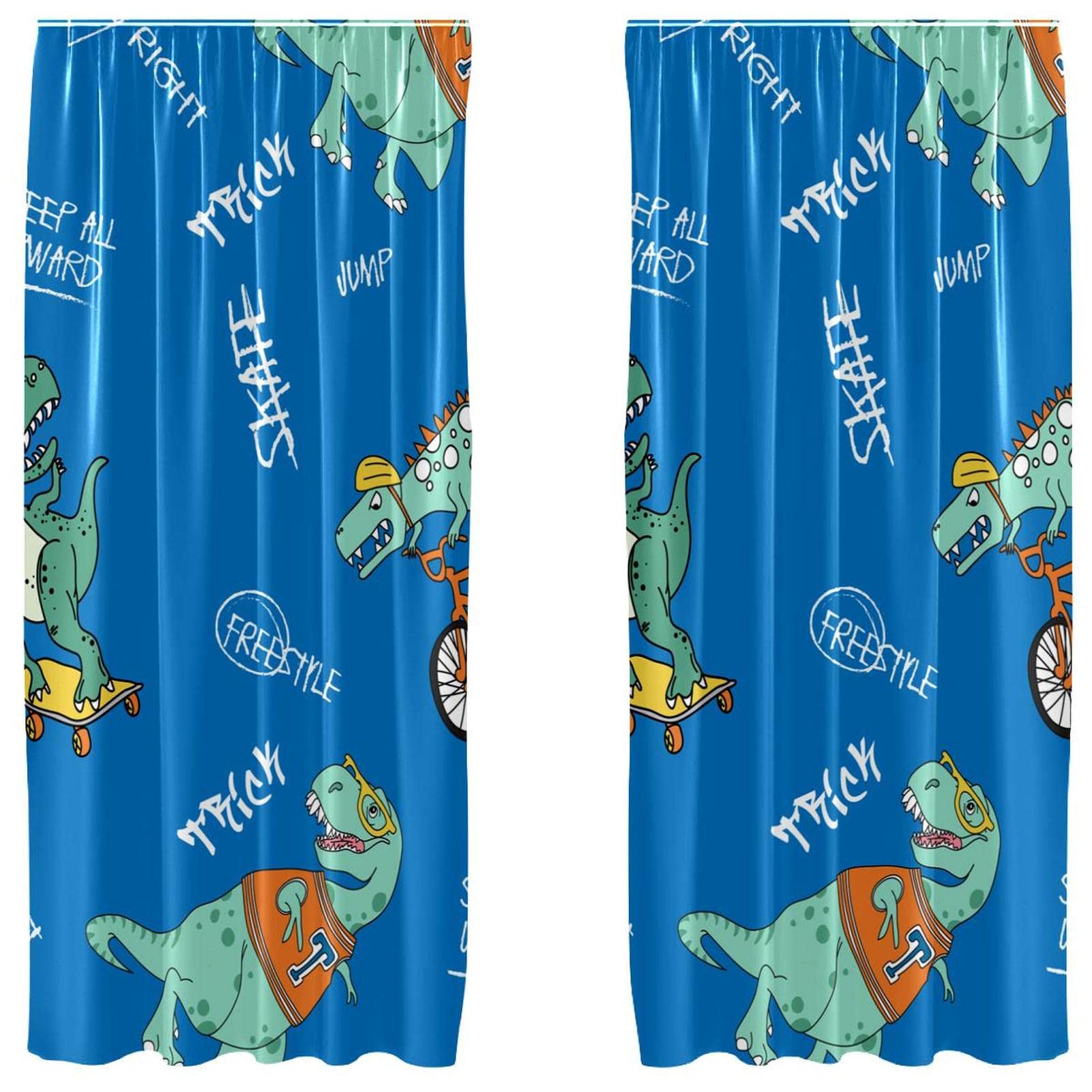 Cortinas opacas de microfibra azul infantil con estampados de dinosaurios para dormitorio