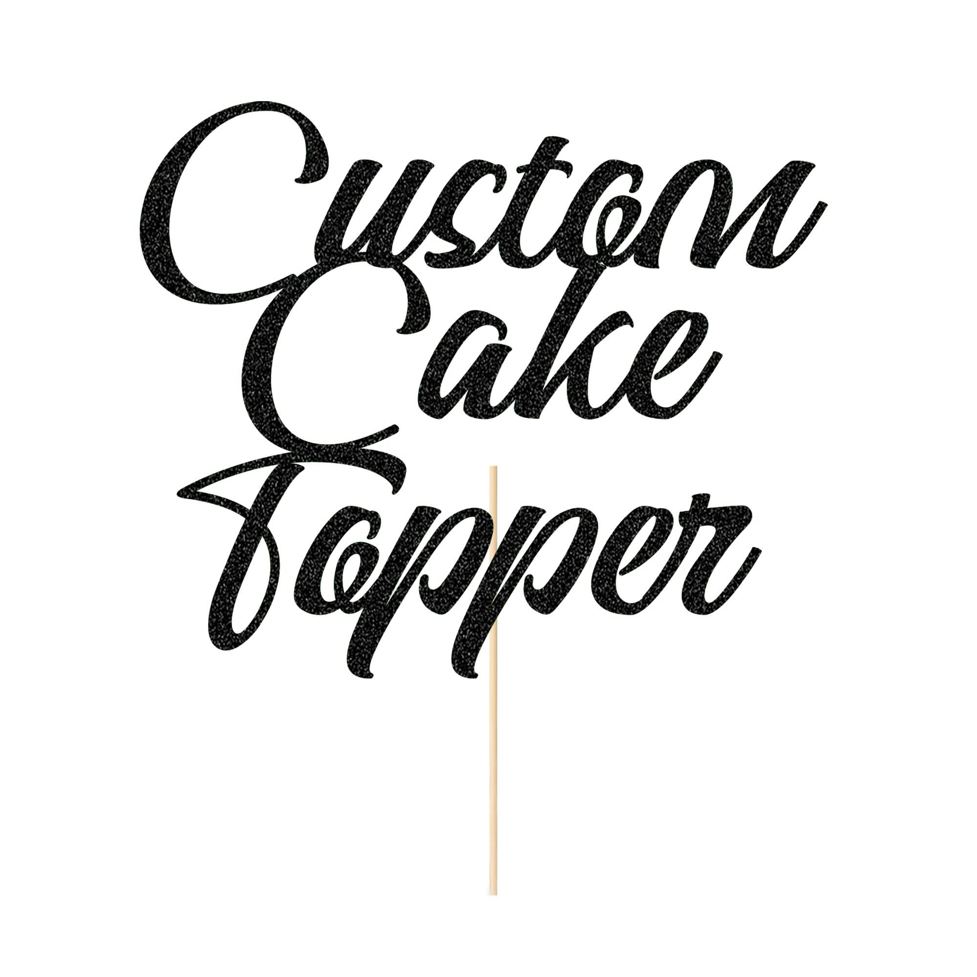 Personalised Custom Wedding & Birthday Cake Decorations - Glitter Cake Toppers with Any Text for Graduation, Baby Shower (Black)