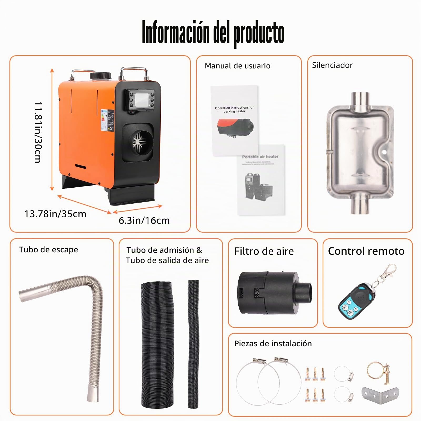 Calentador de Aire Diesel de 5 KW 12 V con Pantalla LCD y Control Remoto,Tanque de Agua de 5 L,Control Termostático Inteligente,Adecuado para Furgonetas, Autocaravanas,Interiores