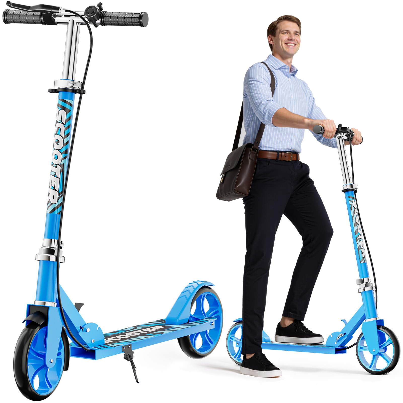 fanado Scooter for Kids Ages 8-12, Teens & Adults - Lightweight, Foldable, 200mm Big Wheels, Hand Brake & Bell, 4 Adjustable Height Levels, Perfect for School, Campus and Park Rides