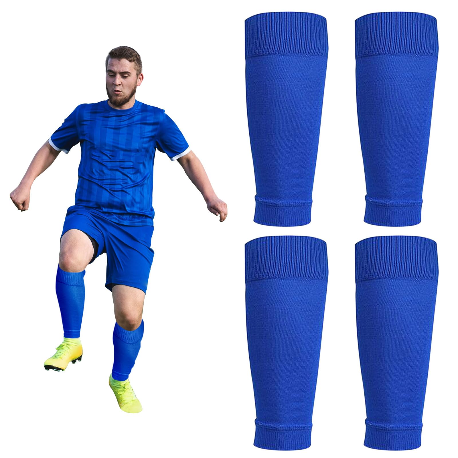2 Pares Medias de Equipaciones, Calcetines de Fútbol, Medias Futbol Niños Espinilleras Calcetines Manga, Sin género, Única, Medias Fútbol Calcetines de Deportivos, Talla única (Azul)