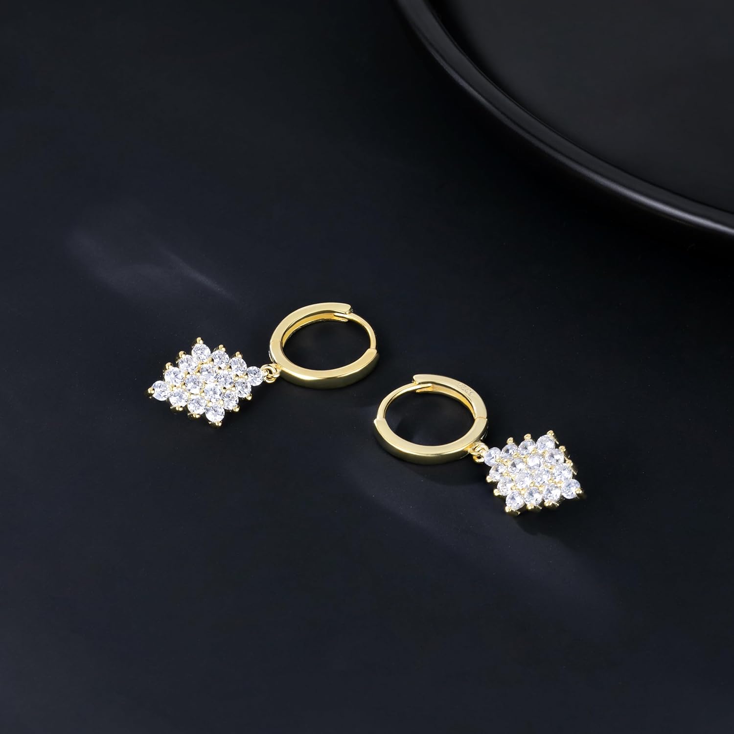 SLUYNZ 925 Sterling Silver Diamond Shaped Dangle Earrings for Women Teens CZ Dangle Hoop Earrings Drop Prom Earrings Bridal Wedding Rhinestone Earrings - Image 5