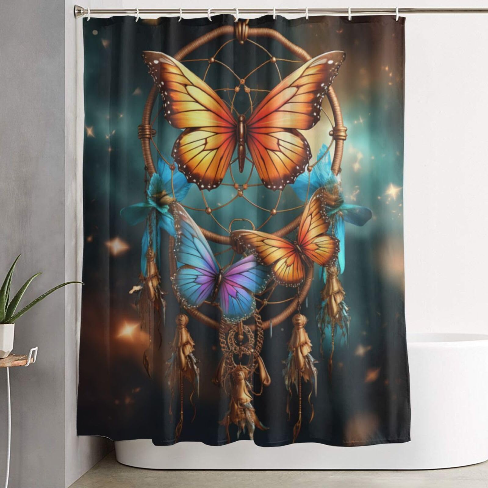 Rideau de douche anti-moisissure grand format 182x152 cm avec motifs imprimés nature