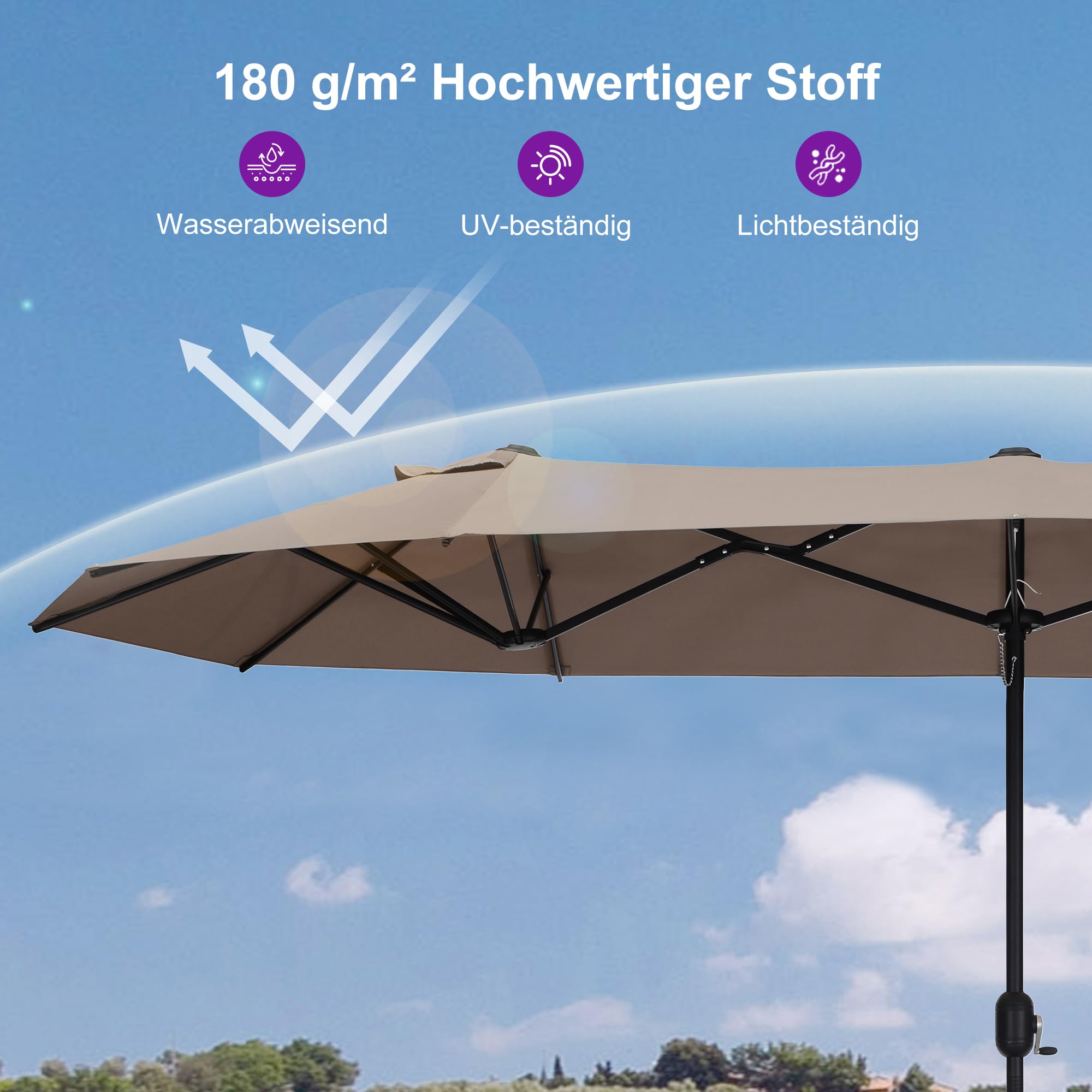 PURPLE LEAF Sonnenschirm Balkon 400 x 200 cm mit Kurbel UV-Schutz, Taupe | Komfortabler Sonnenschutz, Aluminiumgestell, UV-beständiges Gewebe, Langlebig, Für gewerbliche Zwecke geeignet