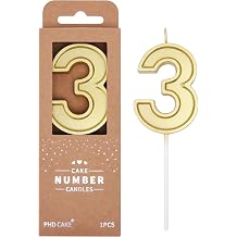PHD CAKE 2.76 Inch Luxe Gold 3 Number Birthday Candles, Gold Number Candles, Cake Number Candles, Party Celebration