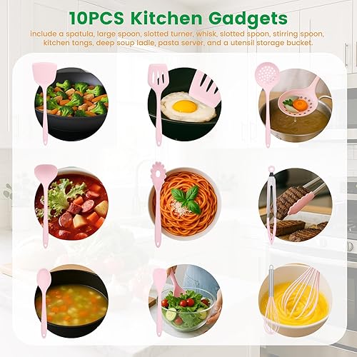 Miniatura 3 de LOVEINUSA Juego de utensilios de cocina, 10 utensilios de cocina de silicona antiadherente, juego de espátulas resistentes al calor de 446 F, con