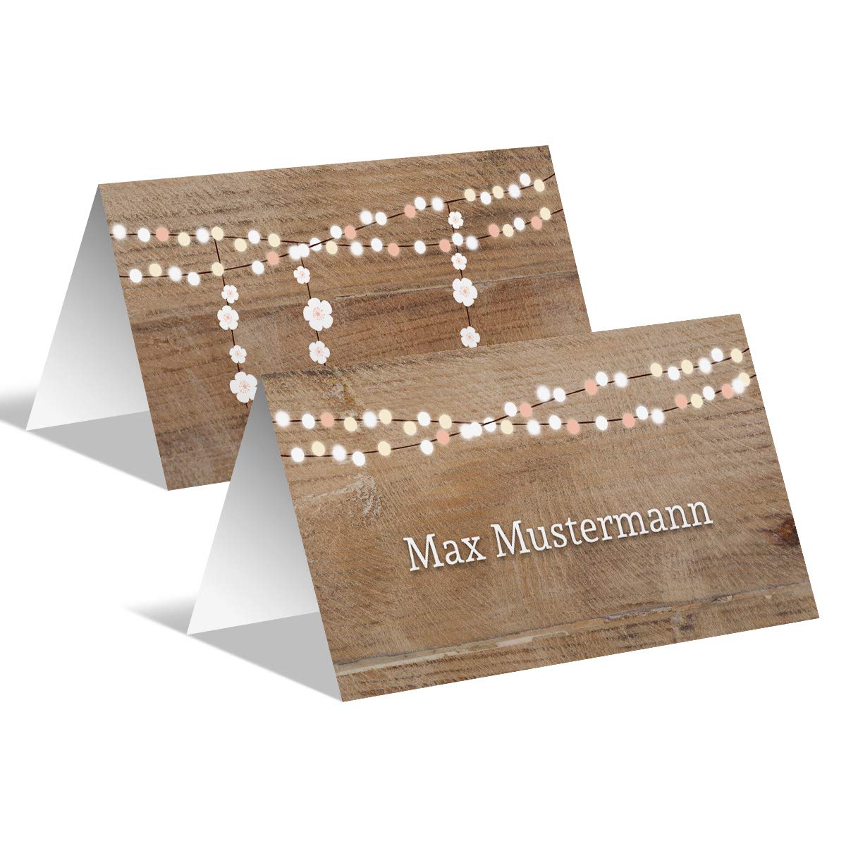 40 x Geburtstag Hochzeit Tischkarten Platzkarten Namenskarten Kärtchen individuell - Holz Lichtgirlande