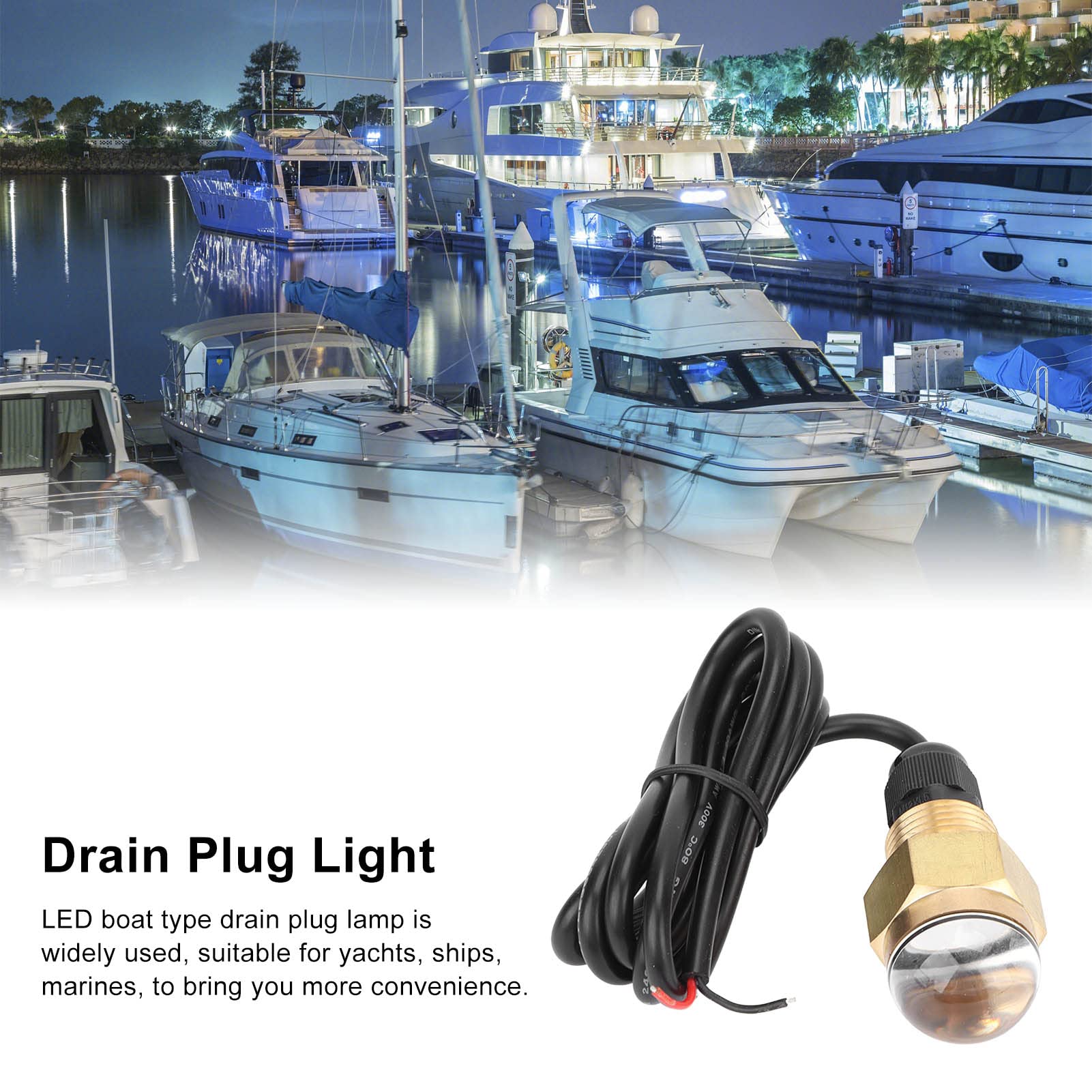 Tbest Boot Ablassschraube Licht, Ablassschraube LED Licht IP68 Wasserdicht 1/2 Zoll Gewinde 840LM Unterwasserlampe Universal für Yachtschiffe