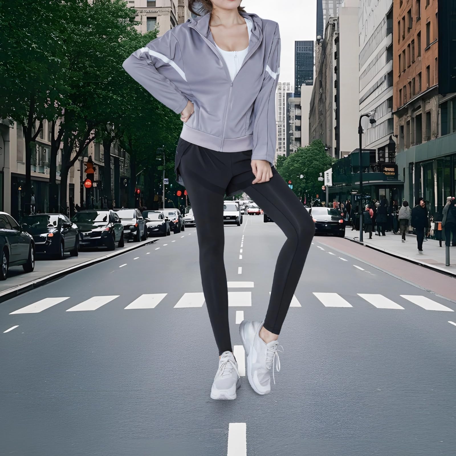 Conjunto de entrenamiento genérico de 3 piezas para mujer, conjunto de ropa de yoga, tela transpirable de poliéster y elastano, incluye chaqueta con capucha, pantalones cortos de cintura alta