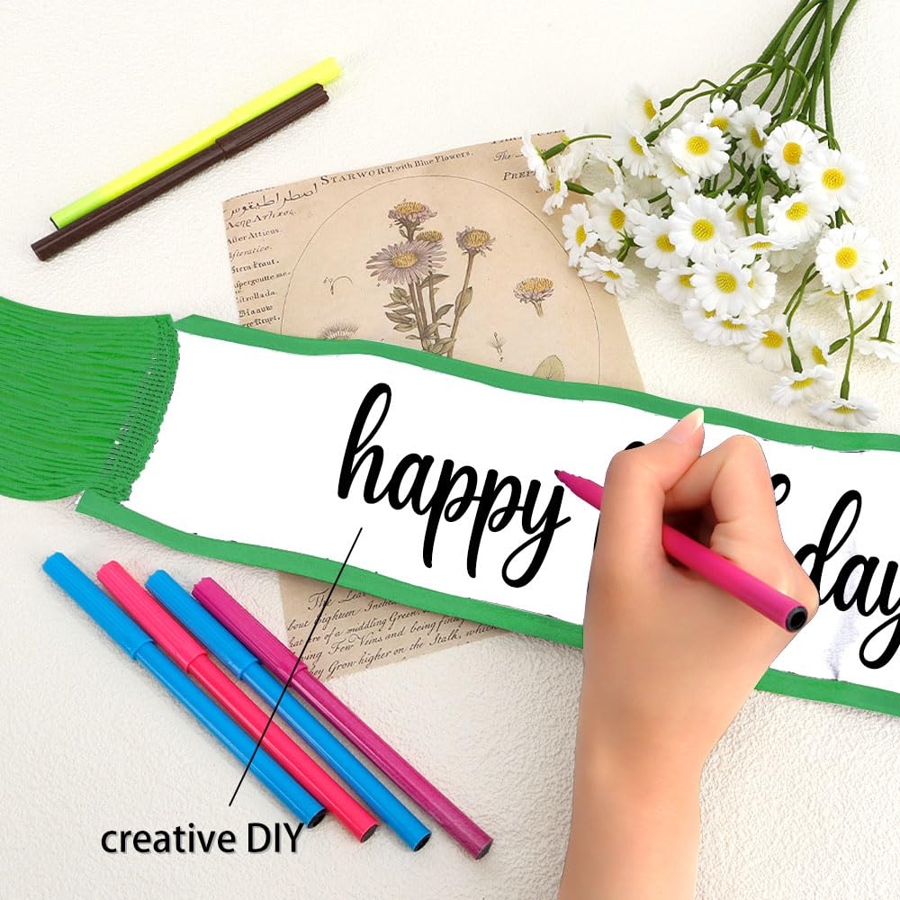 DIY Blank Satin Birthday Sash With Tassels - Make Your Own For Bridal, Prom, Pageant & Parties (White/Green)