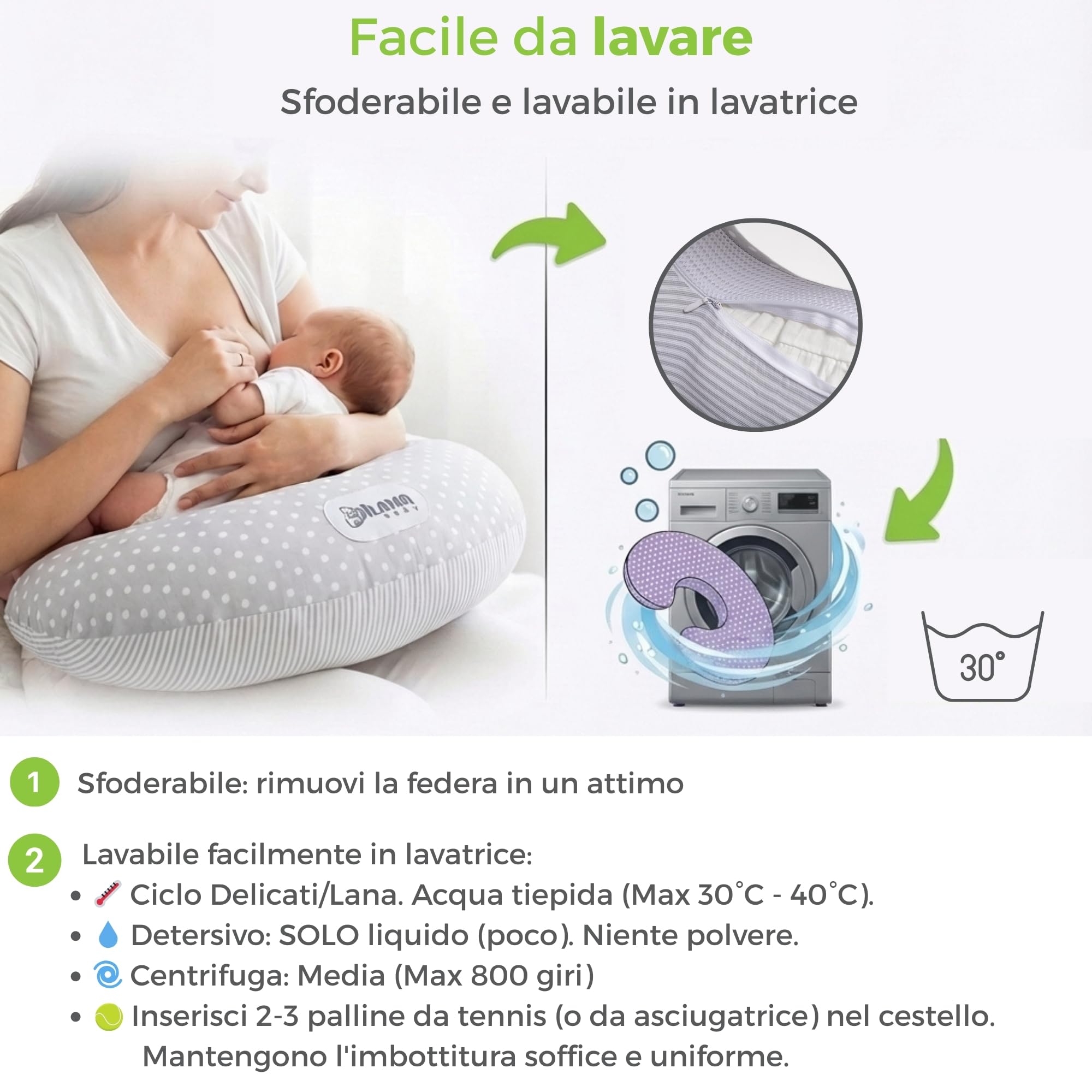 Dilamababy Cuscino Allattamento Neonato con 2 Federe Made in Italy - Imbottitura Regolabile, Laccetti per Massima Aderenza - Fodera 100% Cotone Lavabile e Sfoderabile