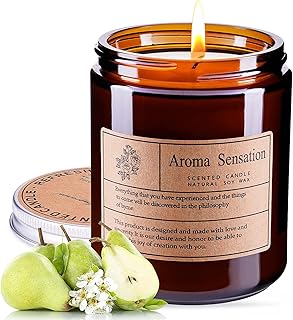 KAPASKI Highly Scented Natural Wax Candle, 40 Hours Long Burning, Aromatherapy, 200g/7 Oz with Amber Glass, British Pear &...