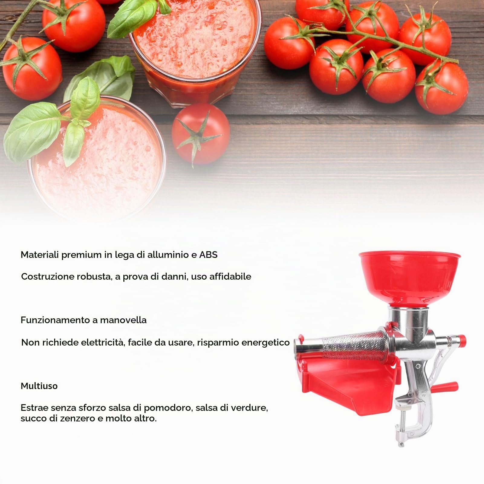 Passapomodoro manuale in alluminio efficiente passaverdure per lo spazio della familiare