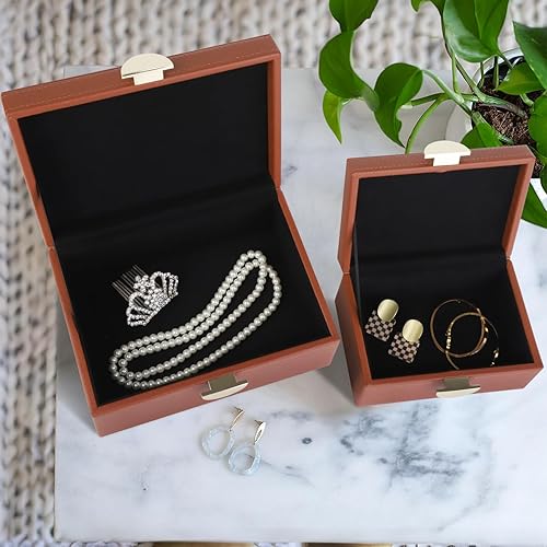 Miniatura 4 de HofferRuffer Faux Leather Jewelry Boxes, Decorative Boxes Storage Accessory Organizer with Gold Hardware Decor, Classic Vegan Leather Set of 2