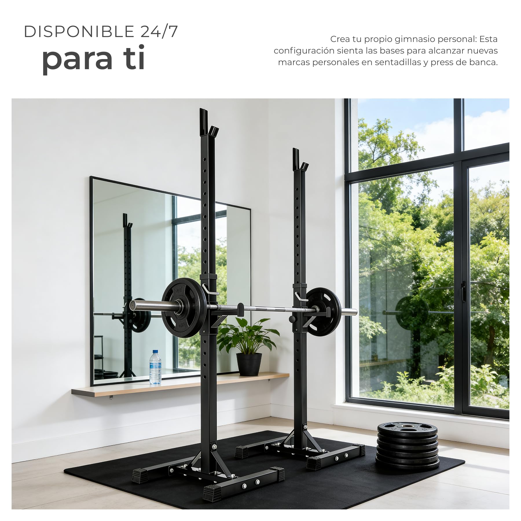 tectake® Soporte Barra Pesas, Rack Musculación Ajustable, Soporte Sentadillas, Squat Rack Estable, Deporte en Casa, Gimnasio en Casa, Barra Musculacion, Soporte Press Banca, Gym - Negro