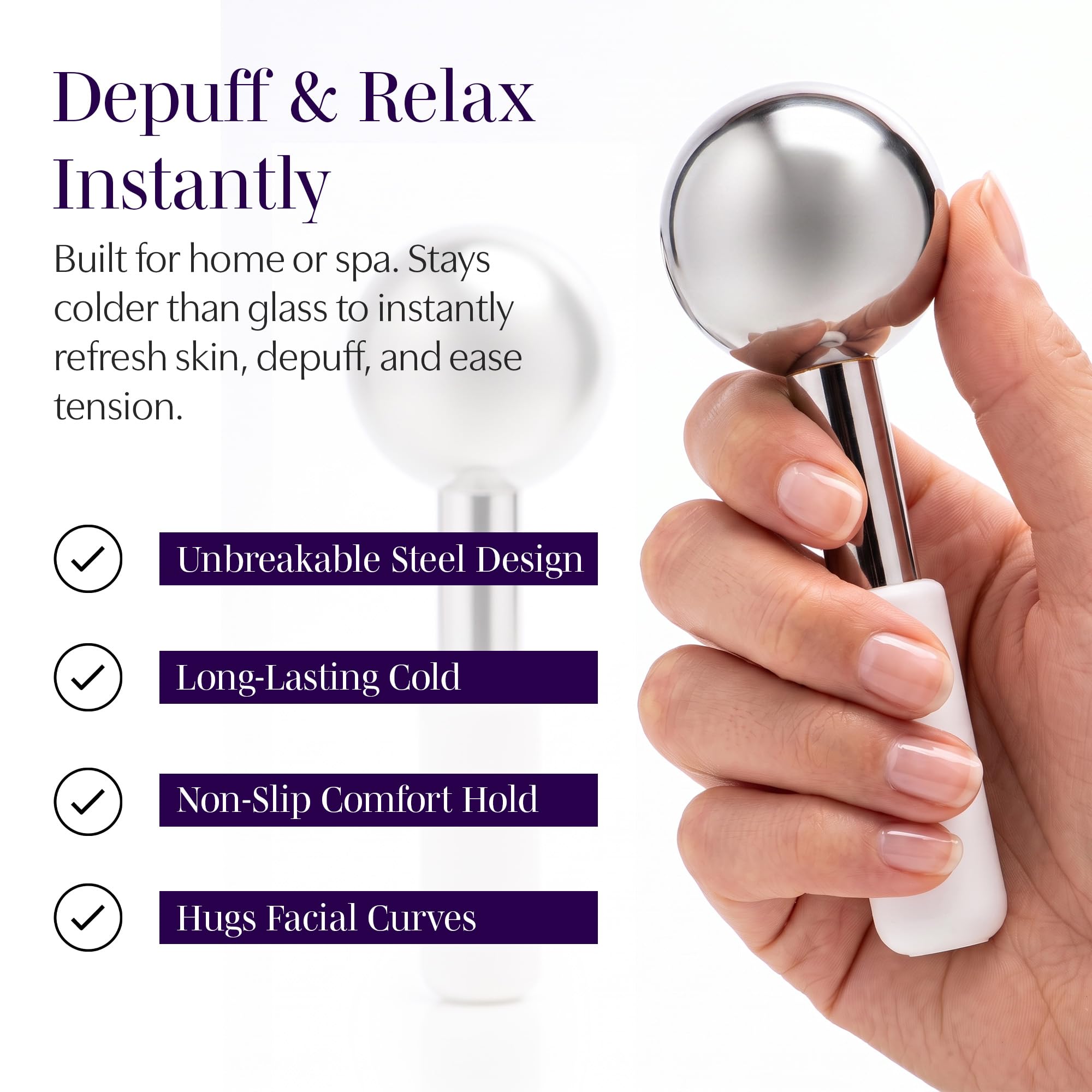 Saian Ice Globes Facial Roller for Face and Eyes, Stainless Steel Cryo Tool