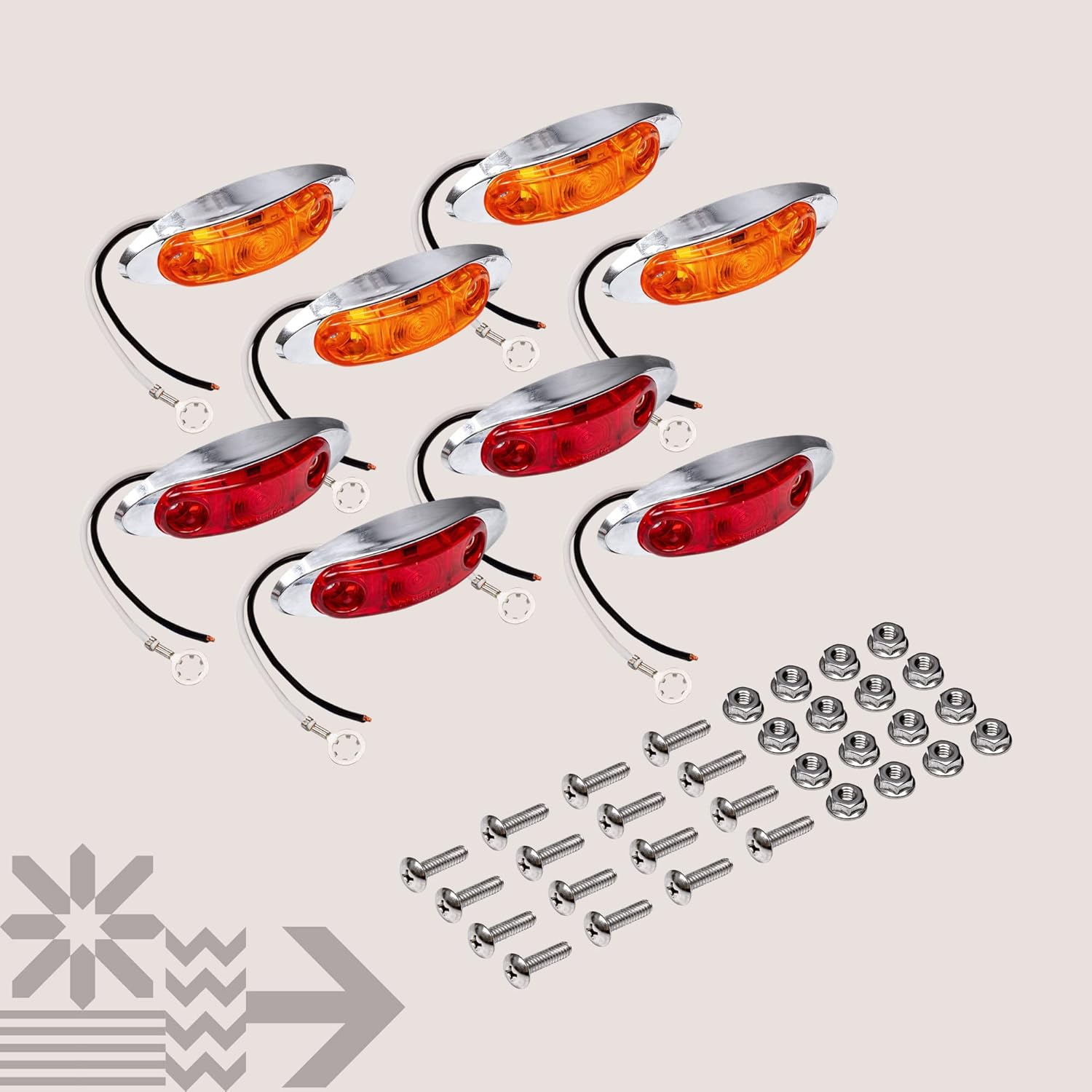 TRUE MODS 8pc 2.5" Amber + Red LED Trailer Marker Light w/Chrome Bezel [DOT FMVSS 108] [SAE P2] [Surface Mount] [Waterproof IP67] Clearance Side Marker Lights for Trailer Truck