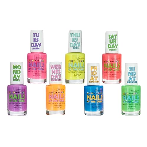 Miniatura 8 de Expressions Kit de 7 piezas de uñas de la semana, juego de esmaltes de uñas coloridos para niñas, esmaltes de uñas surtidos que brillan en la